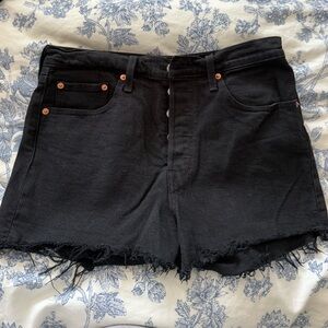Levi's Black Frayed Hem High-Rise Jean Shorts